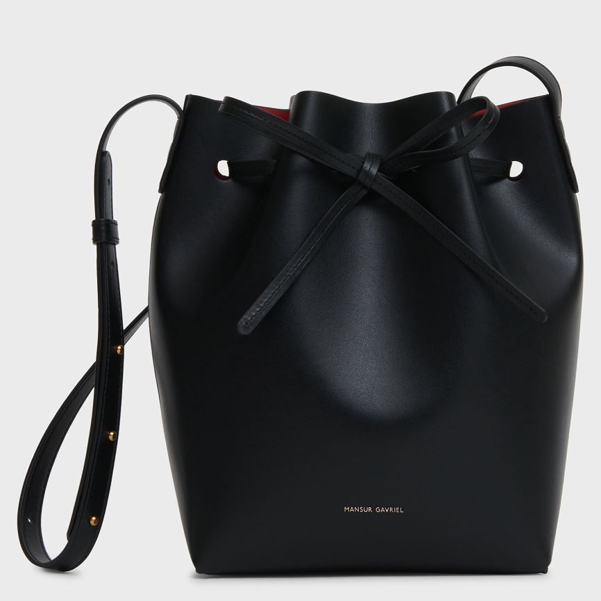 Women\'s Mansur Gavriel Apple Leather Mini Bucket Bags Black | AU 0416DJ